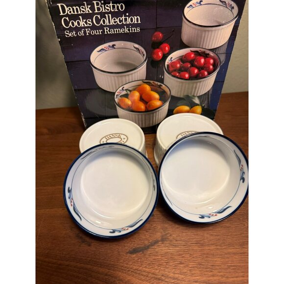 Dansk Bistro Cooks Collection Set Of Four Ramekins Maribo Pattern 4.5" Ceramic B - Picture 6 of 13